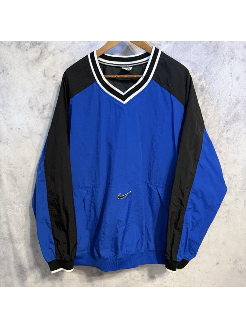 Vintage 90s Nike Windbreaker Jacket Mens 2XL Blue V Neck Pullover Center Logo